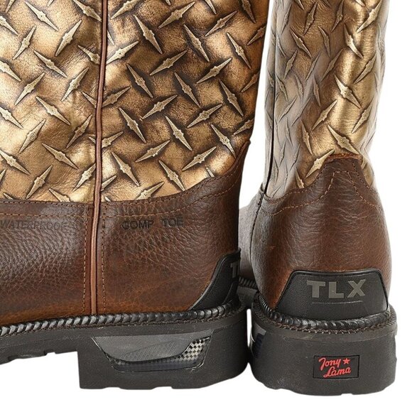 Tony Lama Rust Copper Diboll Diamond Plate Composite Toe Western Work Boots 13 - Picture 4 of 5